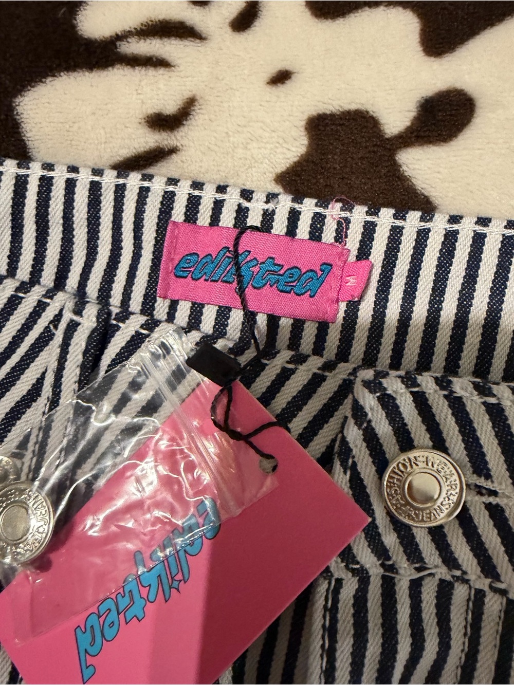 BRAND NEW WITH TAGS Edikted Navy and White Striped Denim pants